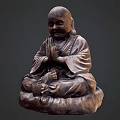 Traditional Buddha Sculpture Carving With Sitting Pose And Prayer Hands Beads
