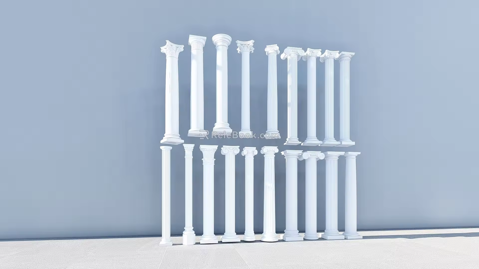 European Roman Column Round Roman Gypsum Column Decorative Column Square Column Head Column Foundation 3d model