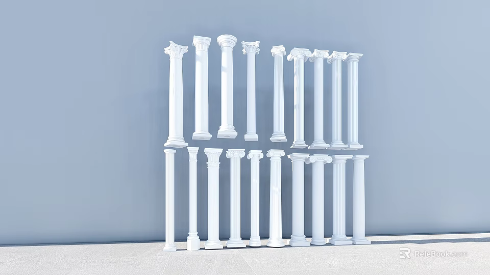 White Roman Columns Showcasing Various Classical Design Styles For Architectural Decor 3d model 