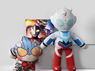 Colorful Ultraman Themed Decorative Pillow With Character Designs And Plush Toys 3d model