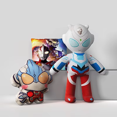 Colorful Ultraman Themed Decorative Pillow With Character Designs And Plush Toys 3d model
