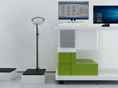 Modern Computer Setup With Dual Monitors On White Green Desk And Ergonomic Accessories 3d model