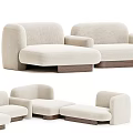 Modern Modular Sectional Sofa in Beige Fabric with Comfortable Seats and Wooden Legs