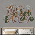 Modern Bedroom Wall Decor With AIM AWAY Lettering Cactus Airplane And Clouds Design