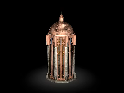 Elegant Garden Pavilion With Copper Dome And Ornate Glass Panels On Stone Base 3d model