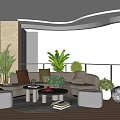 Luxurious Villa Balcony Design With Comfortable Sofa Green Plants And Night View