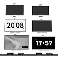 Various Size Televisions With Screen Display Showing Time And Size Labels
