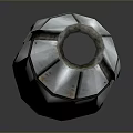 Metallic Polyhedral Weapon With Green Hexagon Symbol And Patched Metal Structure