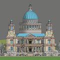 Ancient Architecture Featuring Blue Dome Yellow Main Body Two Side Towers And Green Surroundings