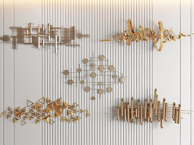 Golden Wall Hanging Decorations With Geometric Abstract Shapes For Modern Home Interior 3d model