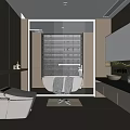 Modern Bathroom Interior Design With Bathtub Towels Toilet Vanity Mirror And Window Blinds