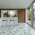 Modern Elegant Living And Dining Interior With Unique Circular Ceiling Light And Panoramic Outdoor Views