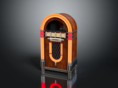 Vintage Wooden Jukebox Audio System With Brown Orange Finish And Retro Decorative Grille Stripes Design 3d model