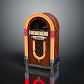 Vintage Wooden Jukebox Audio System With Brown Orange Finish And Retro Decorative Grille Stripes Design
