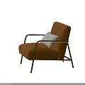 Modern Orange Single Seater Sofa with Quilted Fabric Metal Frame and Textured Pillow