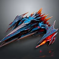 Futuristic Mechanical Weapon With Blue Body Red Spikes And Glowing Red Accents