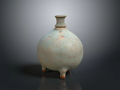 Traditional Celadon Sculpture Carving With Crackle Glaze And Three Feet Base 3d model