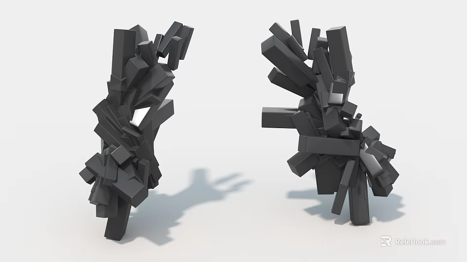 Abstract Geometric Sculptures Black 3D Models With Stacked Blocks And Shadow Effects 3d model 