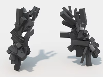 Abstract Geometric Sculptures Black 3D Models With Stacked Blocks And Shadow Effects 3d model