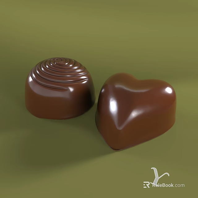 Exquisite Glossy Homemade Chocolate Candies With Cute Heart And Spiral Ripple Shapes For Sweet Dessert 3d model 
