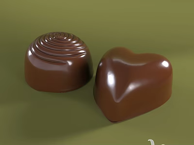 Exquisite Glossy Homemade Chocolate Candies With Cute Heart And Spiral Ripple Shapes For Sweet Dessert 3d model