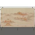 Traditional Chinese Landscape Decorative Screen With Metal Frame And Beige Panel
