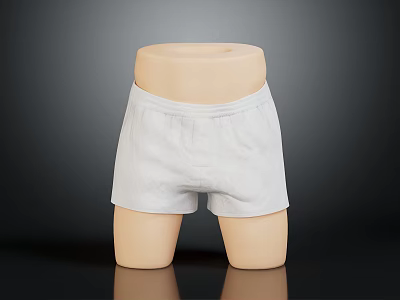 White Shorts Displayed On Mannequin With Simple Design And Dark Background Setting 3d model