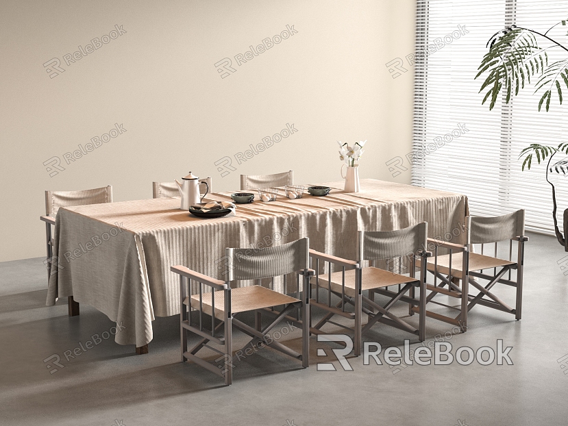 Modern Dining Table and Chair Combination Tablecloth Tableware Ornaments model