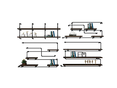 Modern Wall Mounted Shelving Units With Books Decorative Items And Plants 3d model