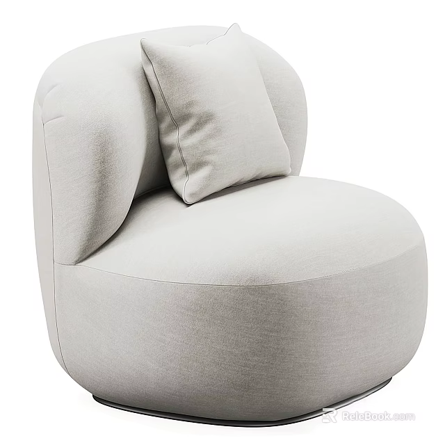 Light Colored Modern Single Sofa with Upholstered Fabric and Rounded Cushion 3d model