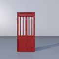 Red Bookcase With Vertical Striped Glass Doors On Light Blue Background Featuring Shadow Design 3d model