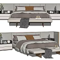 Modern Double Bed Large Backrest Double Bed 3d model