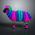 Neon Colored Fluffy Sheep With Vibrant Stripes And Glowing Effect On Dark Background