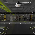 Spacious Modern Fitness Gym Interior Featuring Workout Equipment And Yellow Line Flooring