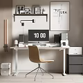 Contemporary Office Desk With Computer Monitor Desk Lamp Chair FUTURA Wall Art And Storage Cabinet