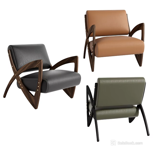 Sleek Modern Leather Armchair With Black Brown Green Colors And Wooden Frame Design 3d model 