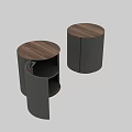 Modern Cylindrical Coffee Table With Gray Ribbed Design And Wooden Top
