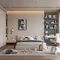 Modern Minimalist Kids Room Interior Design With Bed Pillows Bookshelves Wall Art Toys And Rug