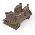 Modern 3D Model of Ancient Stone Ruins Featuring Steps and Vegetation