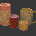 Colorful Industrial Metal Equipment Containers With Various Sizes And Rustic Texture