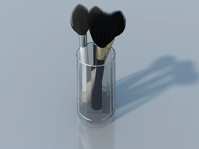 Cosmetic Makeup Brushes With Soft Black Bristles Placed In Clear Cylindrical Container 3d model