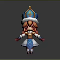 Chibi Game Character With Orange Hair Blue And White Outfit Golden Decorations 3D Model Design
