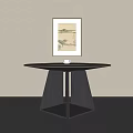 Round Modern Dining Table With Black Geometric Base And Framed Wall Art On Beige Wall 3d model