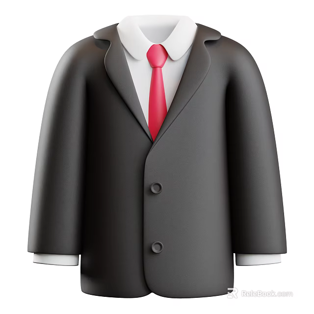 Formal Black Suit With White Dress Shirt And Red Tie For Professional Attire 3d model 