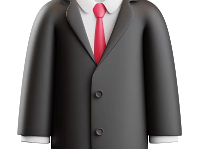 Formal Black Suit With White Dress Shirt And Red Tie For Professional Attire 3d model