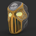 Yellow And Gray Decorative Hat With Glowing Eyes Spiral Designs And Circular Motifs