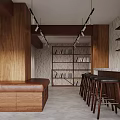 Clothing Store Interior Featuring Wooden Walls Ceiling Bar Stools Sofa Large Mirrors and Modern Lighting