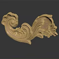 Golden Ornate Carving With Intricate Scroll Floral Patterns And Glossy Finish