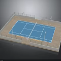 Tennis Court Structure With Blue Playing Surface White Fencing Net And Lines
