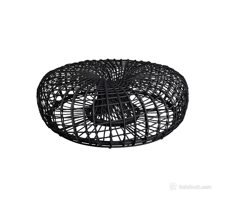 Black Woven Circular Stool with Intricate Grid Structure for Modern Home Decor 3d model